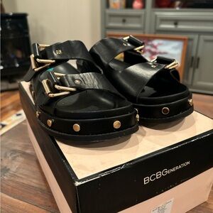 BCBG Black buckle sandals